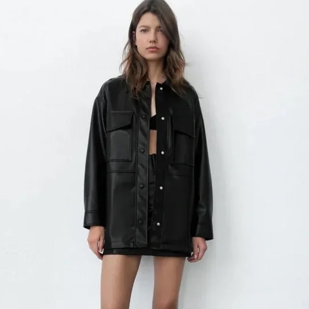 Zara black faux leather jacket size XS